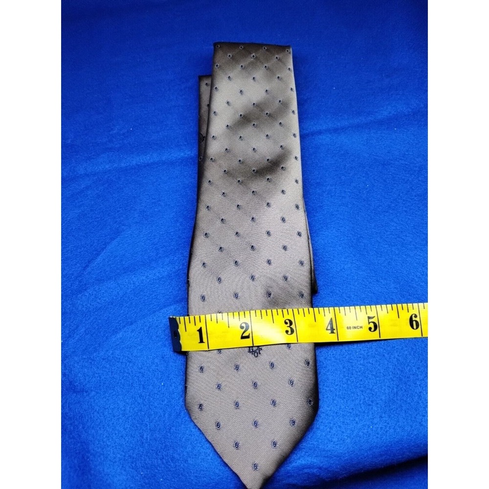 CHRISTIAN DIOR Men’s Vintage Brown Blue Dot Foulard Polyester Silk Tipped Tie